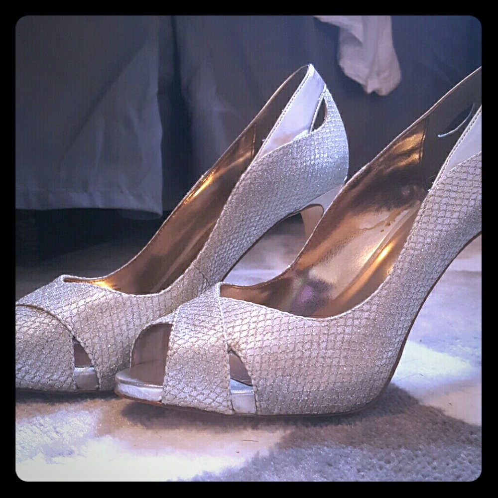 Alfani Silver Heels with Peep Toe